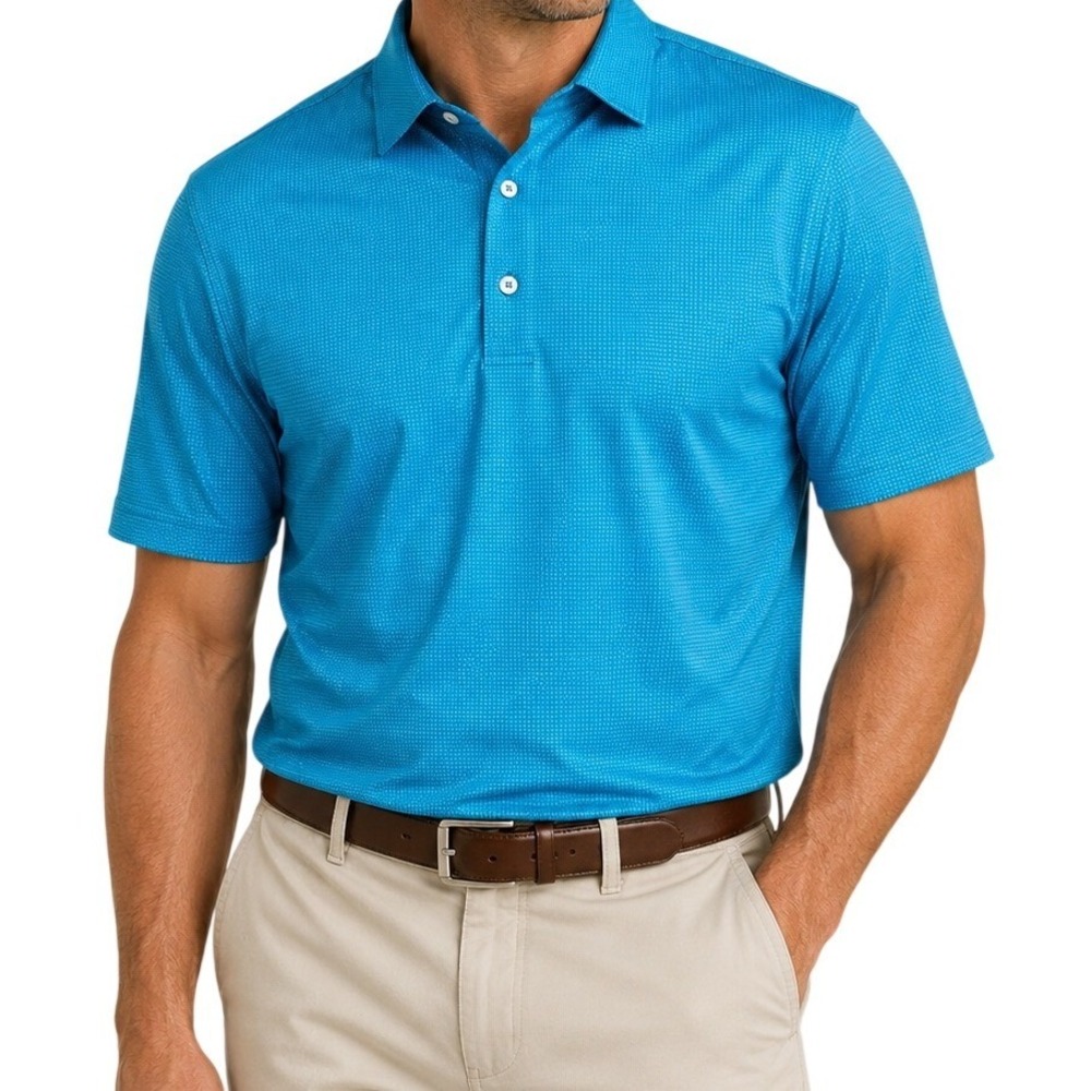 Peter Millar Turquoise Blue White Micro Pattern Polo‎ Shirt Men's XL